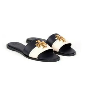Tory Burch navy and white Everly slide sandals